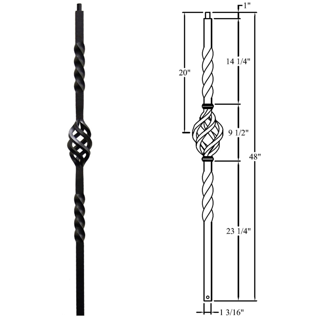 Single Basket Wrought Iron Newel Post 16.5.5