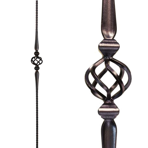 Gothic Single Basket Hammered Iron Baluster