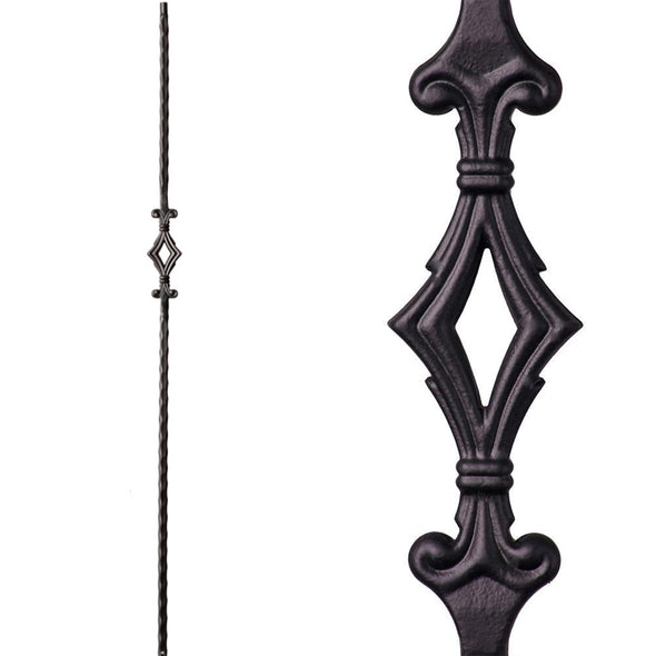 Single Diamond/Window Hammered Iron Baluster