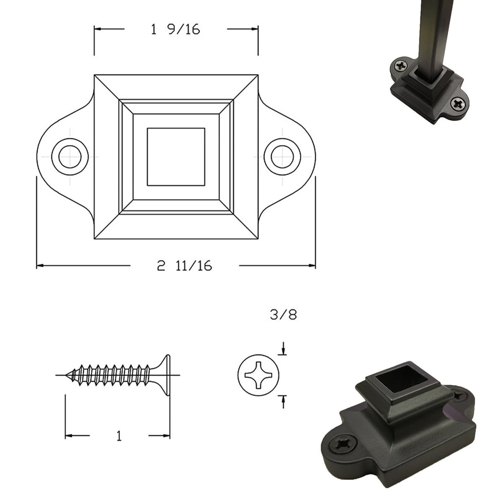 staircase screw down iron baluster flat shoe