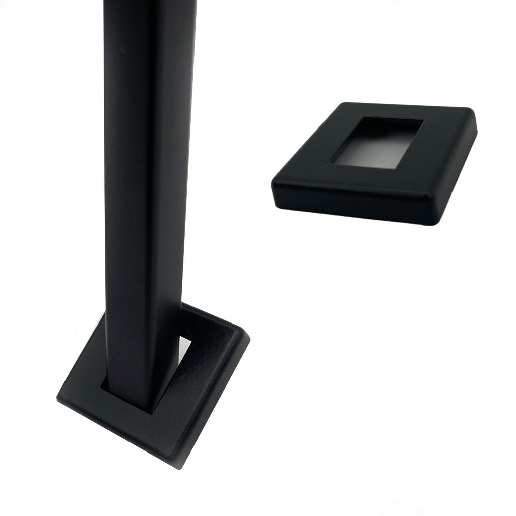 Minimalist angled base shoe for 1/2 inch iron balusters, durable metal cover for stair railing installation with clean modern finish