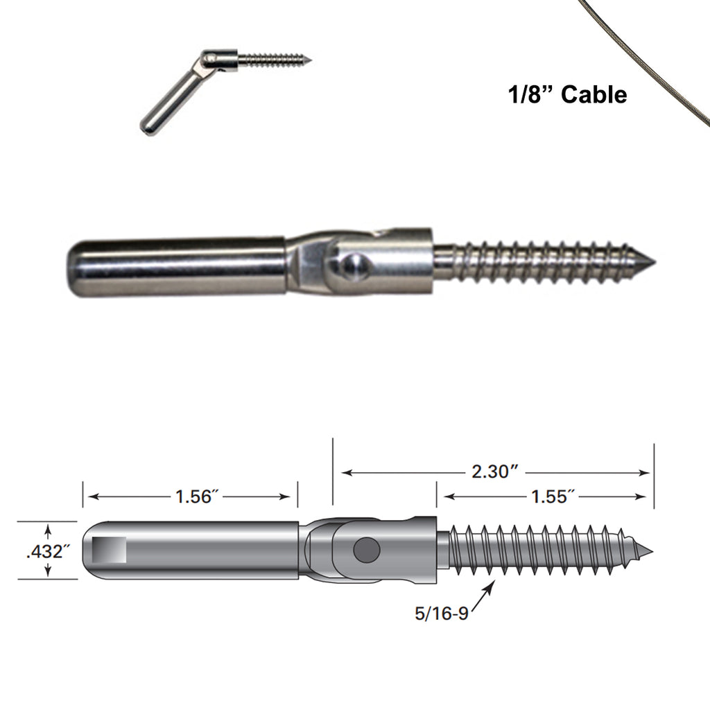 Swagless Non-Tensioning End Adjustable Lag Screw for Angled Surface Mount