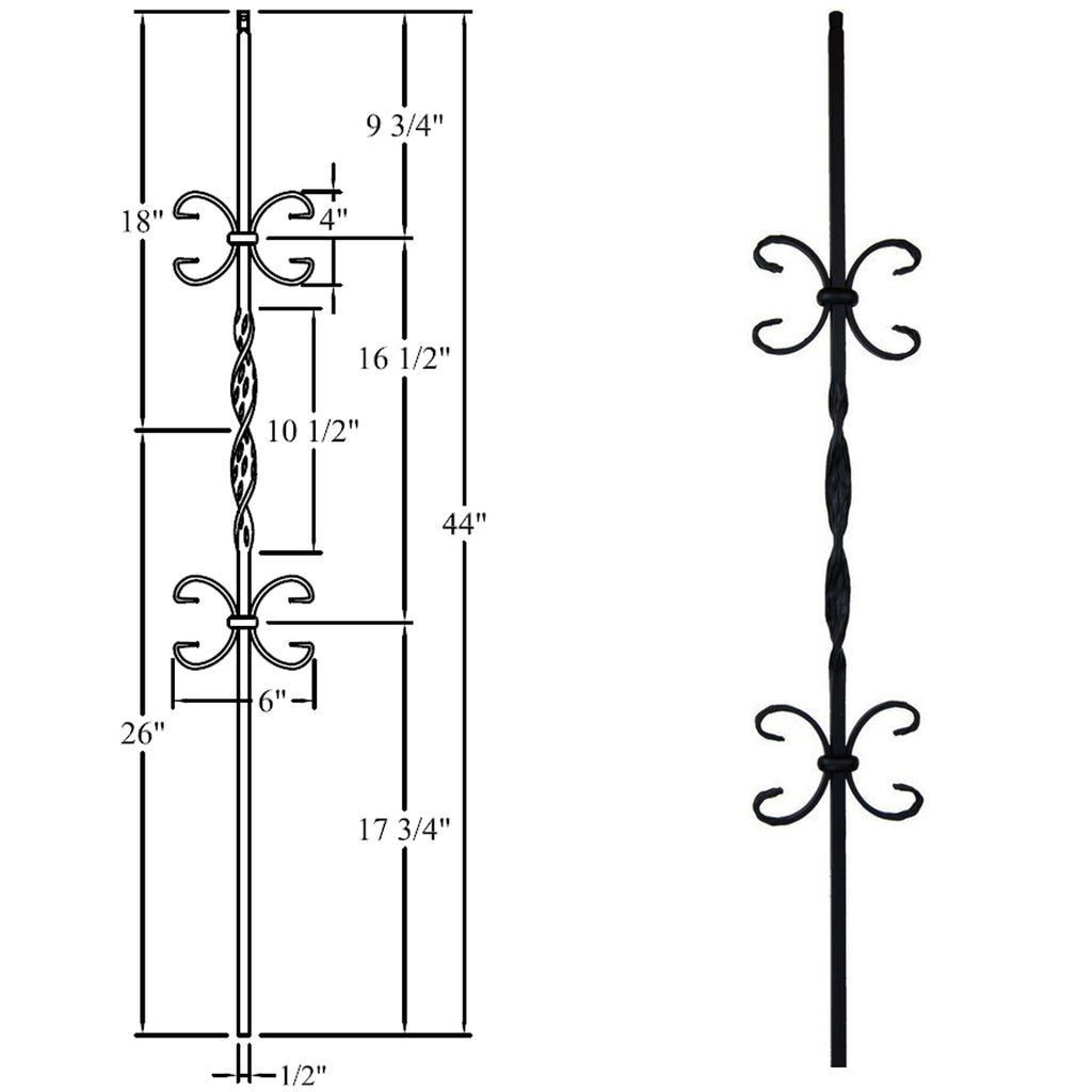 Double Butterfly Wrought Iron Baluster