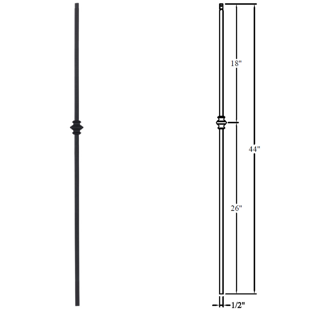 1/2" Single Knuckle Wrought Iron Baluster