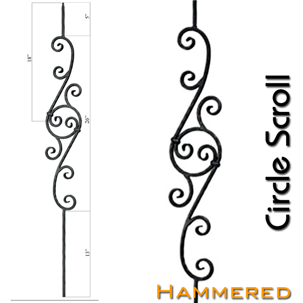 Hammered Circle Scroll Wrought Iron Baluster