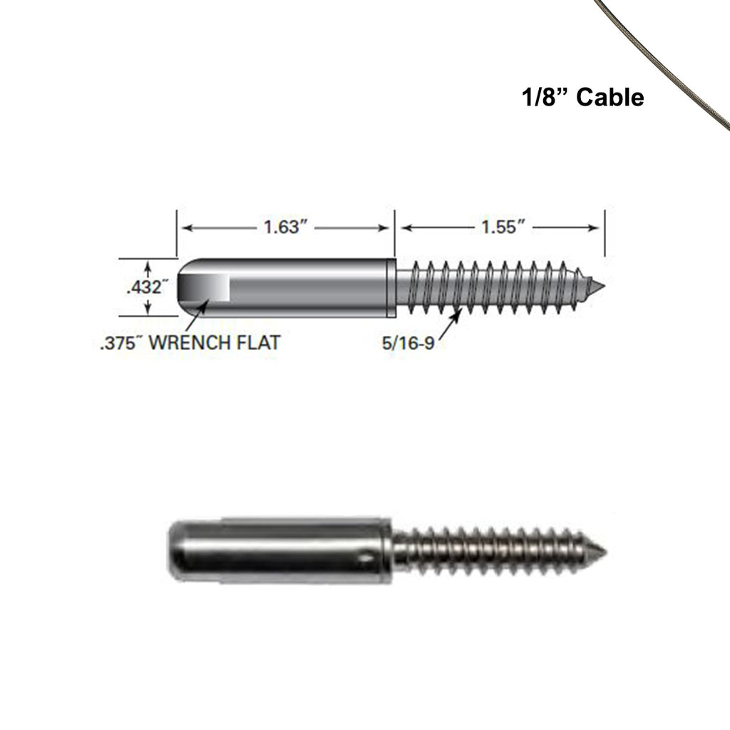 Stainless Steel Swagless Non-Tensioning Lag Screw Cable Terminal